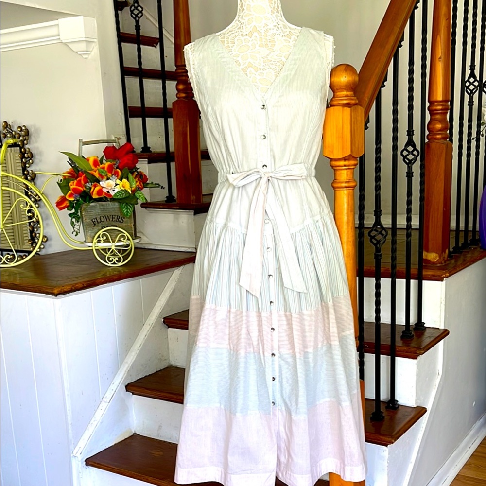 La Vie Rebecca Taylor cotton pastel striped midi dress